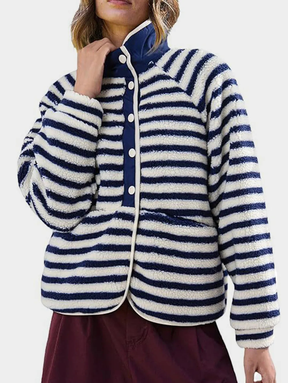Playful Pocketed Half Snap Sherpa Jacket