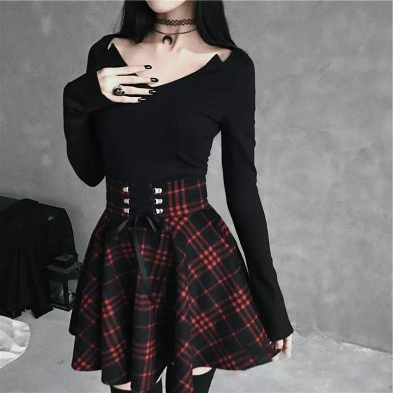 Plaid Print A-Line Pleated Skirt - Harajuku Style