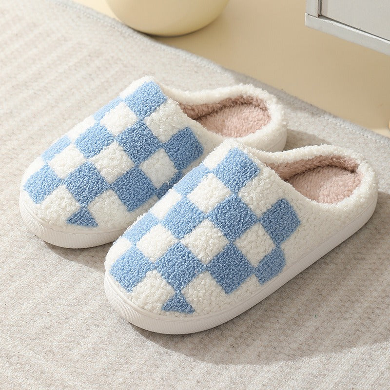 New Winter Checkerboard Cotton Slippers