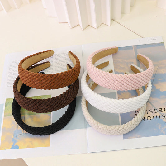 Fashion Corduroy Plaid Wide Brim Hair Bundle Headband F702