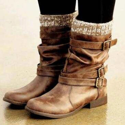 Women’s Retro Chunky Heels Mid Calf Boots