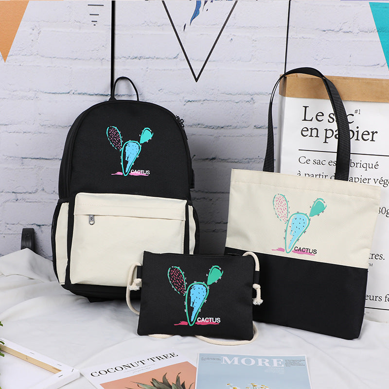 Harajuku Style USB Backpack for Girls - Three-Piece Set