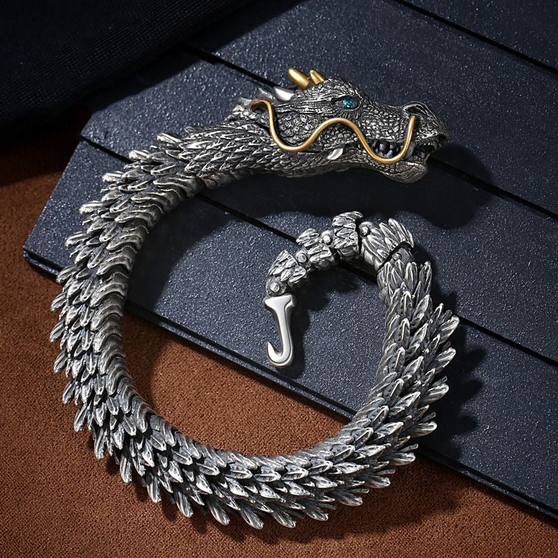 Vintage Dragon Silver Bracelet for Men