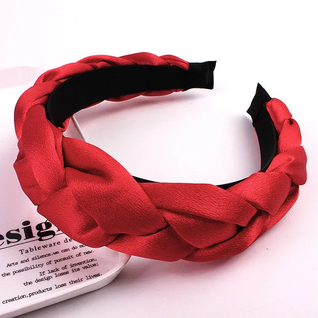Women Satin Cross Hairbands - Twisted Braid Headband