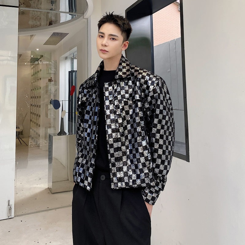 Punk Sequin Plaid Jacket for Men - Harajuku Style
