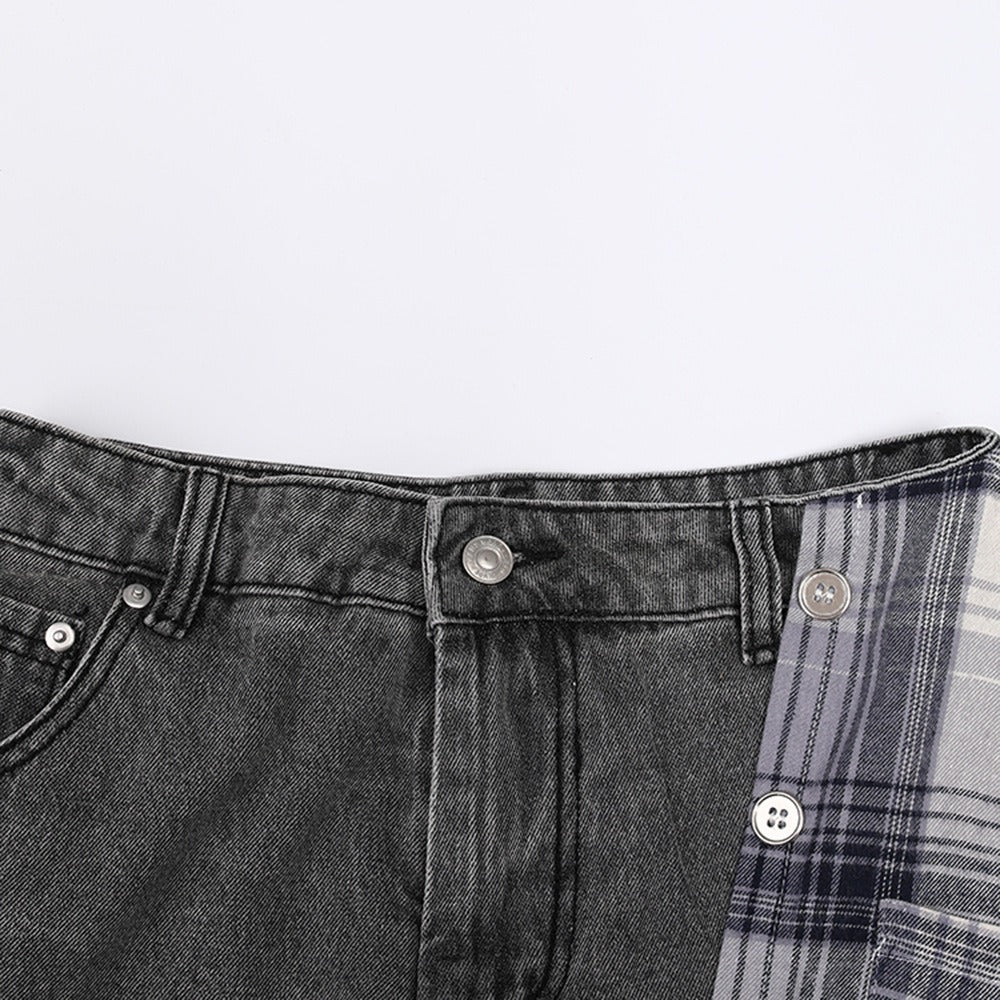 Harajuku Style Irregular Plaid Denim Skirt for Women