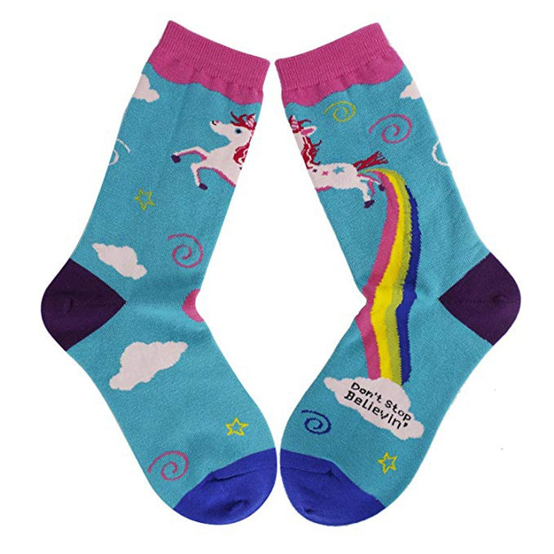 Playful Unicorn Rainbow Socks - Harajuku Style