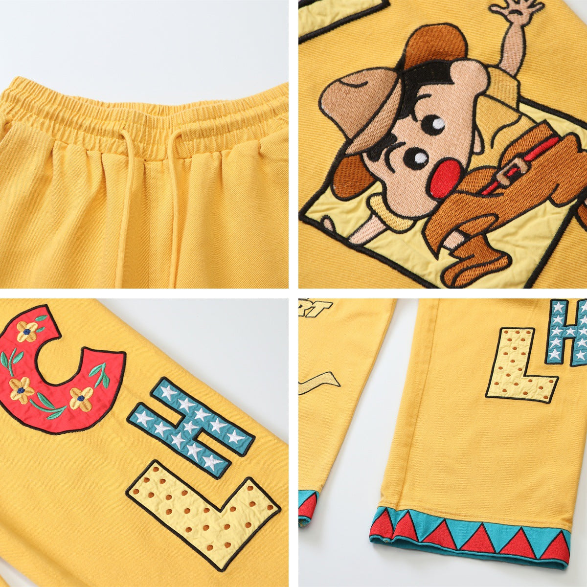 Cartoon Embroidery Straight Leg Pants - Harajuku Style