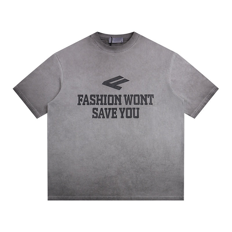 Retro Tie-Dye Letter Print Loose T-Shirt