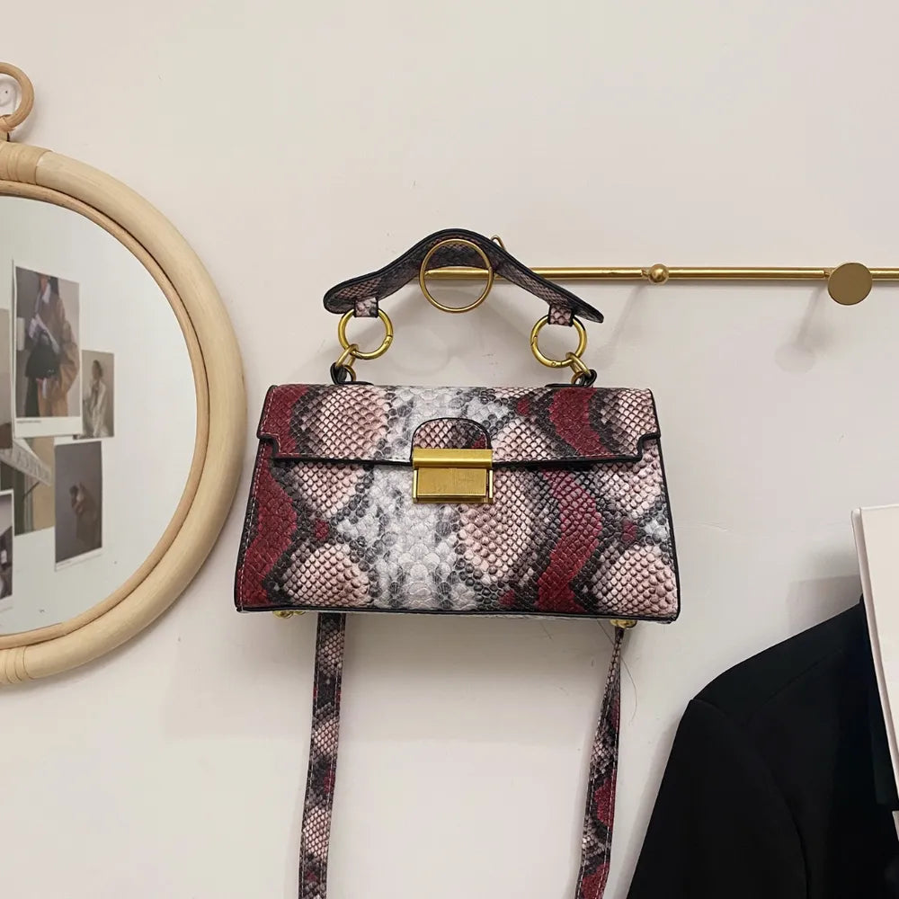 Playful PU Leather Snakeskin Print Crossbody Bag