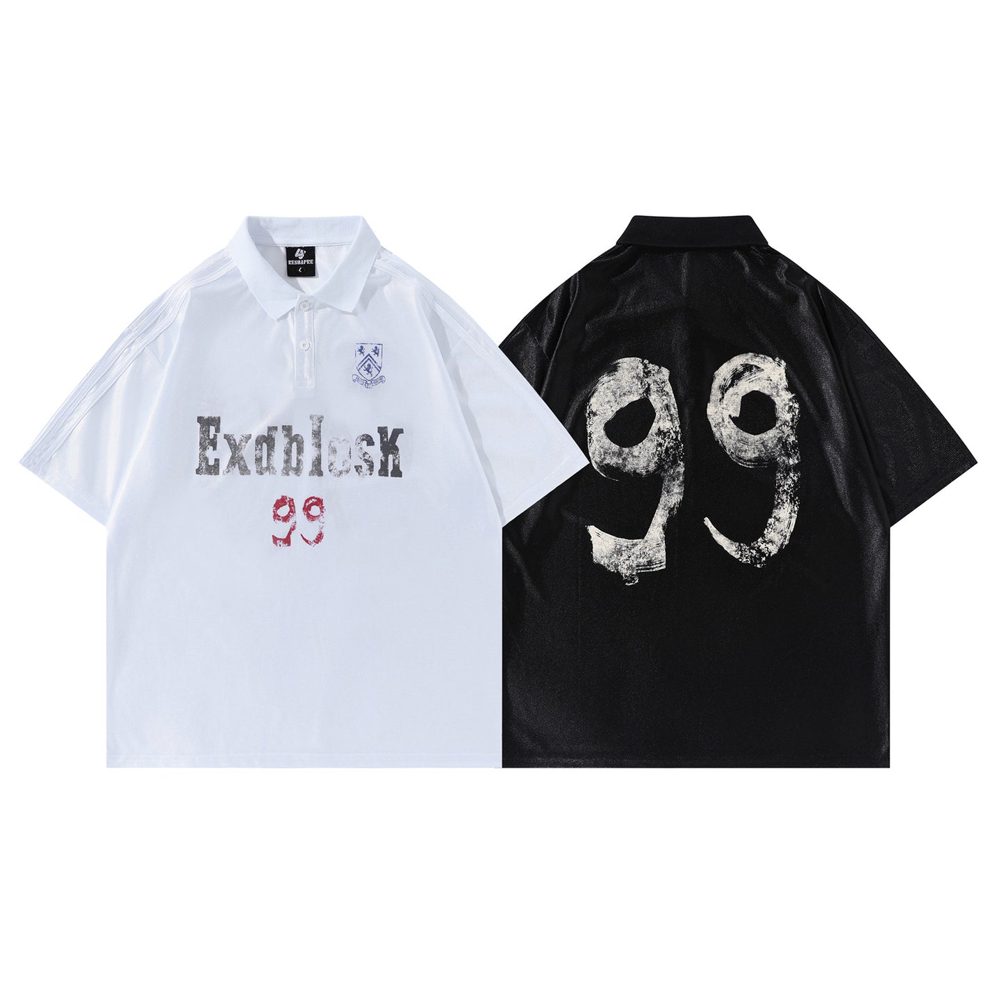 Harajuku Style Printed Turn-down Collar Short Sleeve T-Shirt