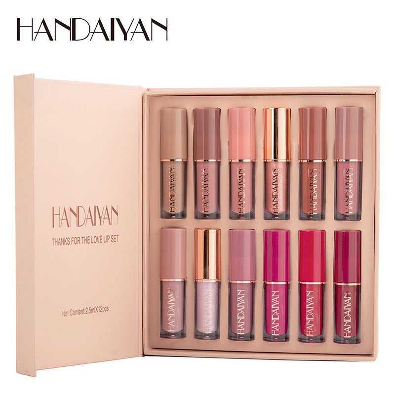 12-Color Harajuku Lip Gloss Set - Matte & Pearlescent