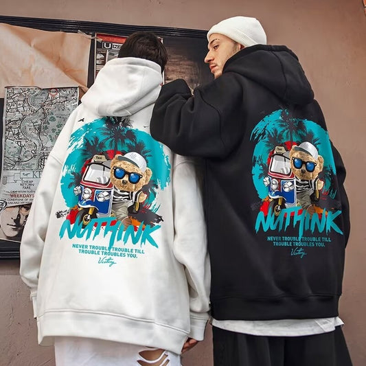 Playful Cartoon Bear Oversized Hoodie for Men