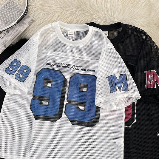 Harajuku Style Mesh Round Neck Sports Jersey - Breathable