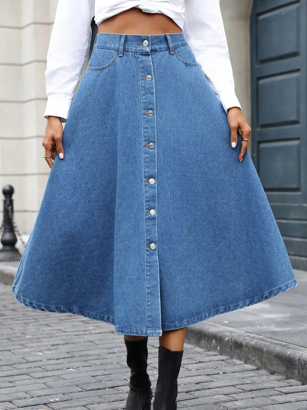 Playful High Waist Big Swing Denim Skirt