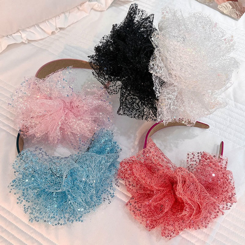 Solid Color Sequin Flower Wide Edge Headband