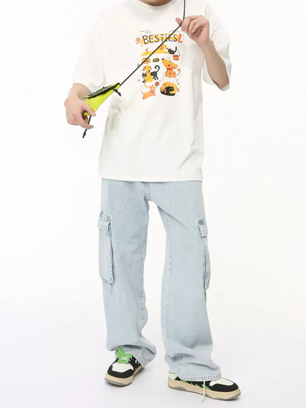 Men's Harajuku Style Washed Straight Cargo Jeans