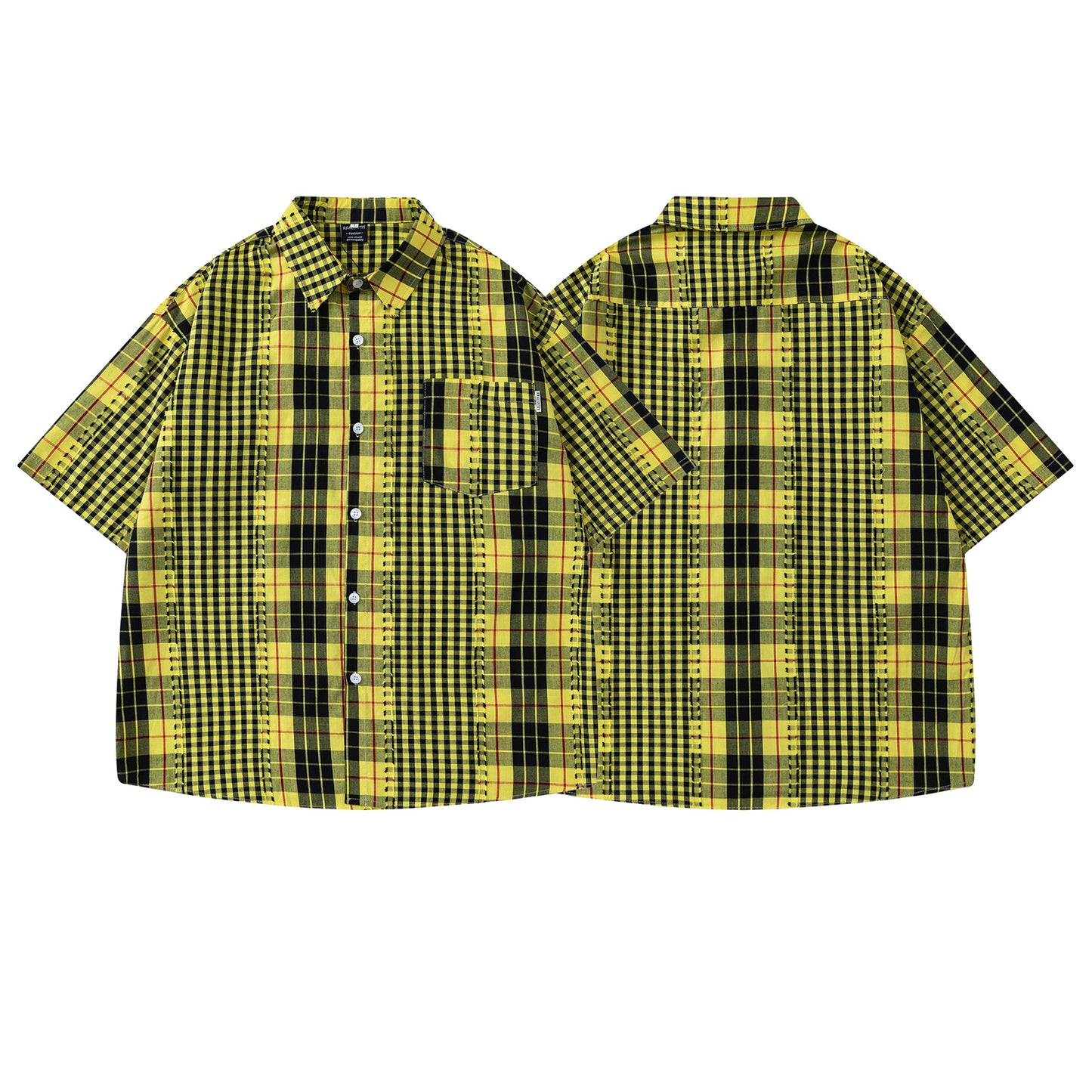 Retro Frayed Plaid Short Sleeve Shirt - Harajuku Style