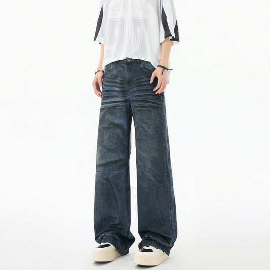 Harajuku Loose Straight Leg Denim Jeans - Dirty Blue