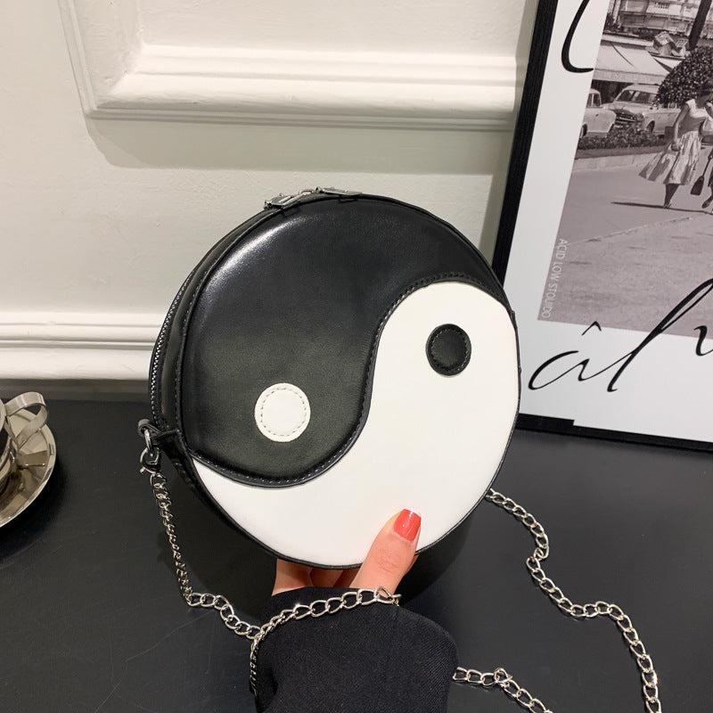 Black and White Yin Yang Round Bag - Casual PU Messenger