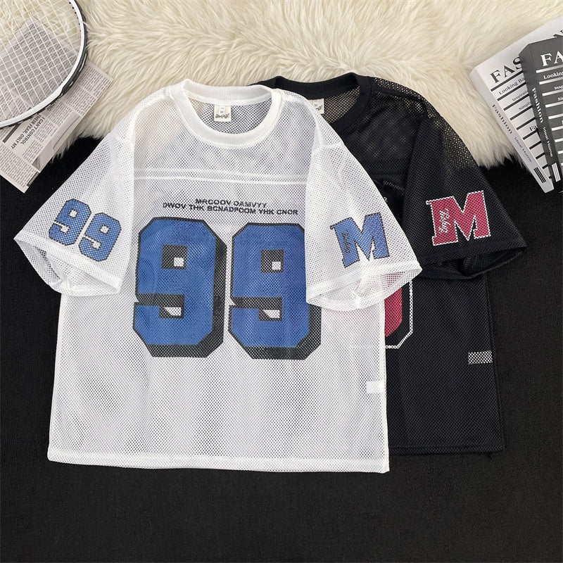Harajuku Style Mesh Round Neck Sports Jersey - Breathable