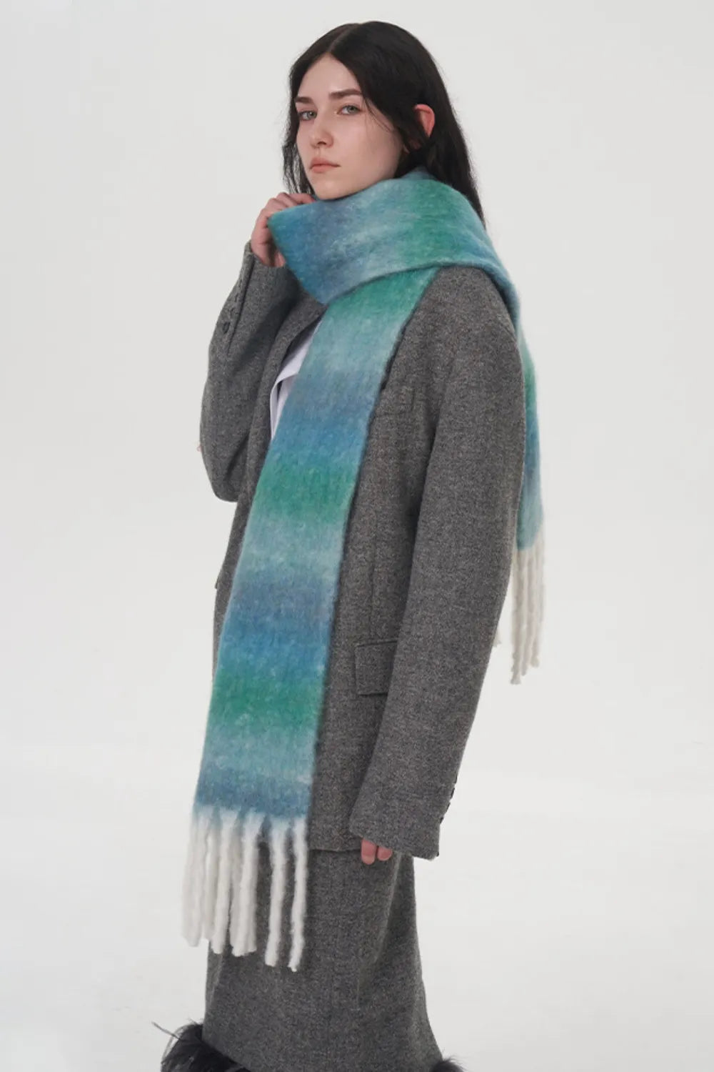 Fringe Gradient Thermal Scarf - Harajuku Style