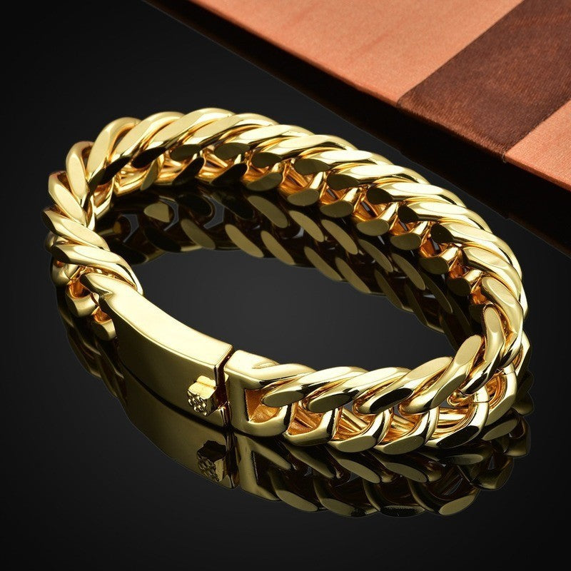 Trendy 18K Gold Plated Double Buckle Bracelet for Men