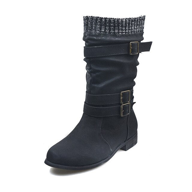 Women’s Retro Chunky Heels Mid Calf Boots