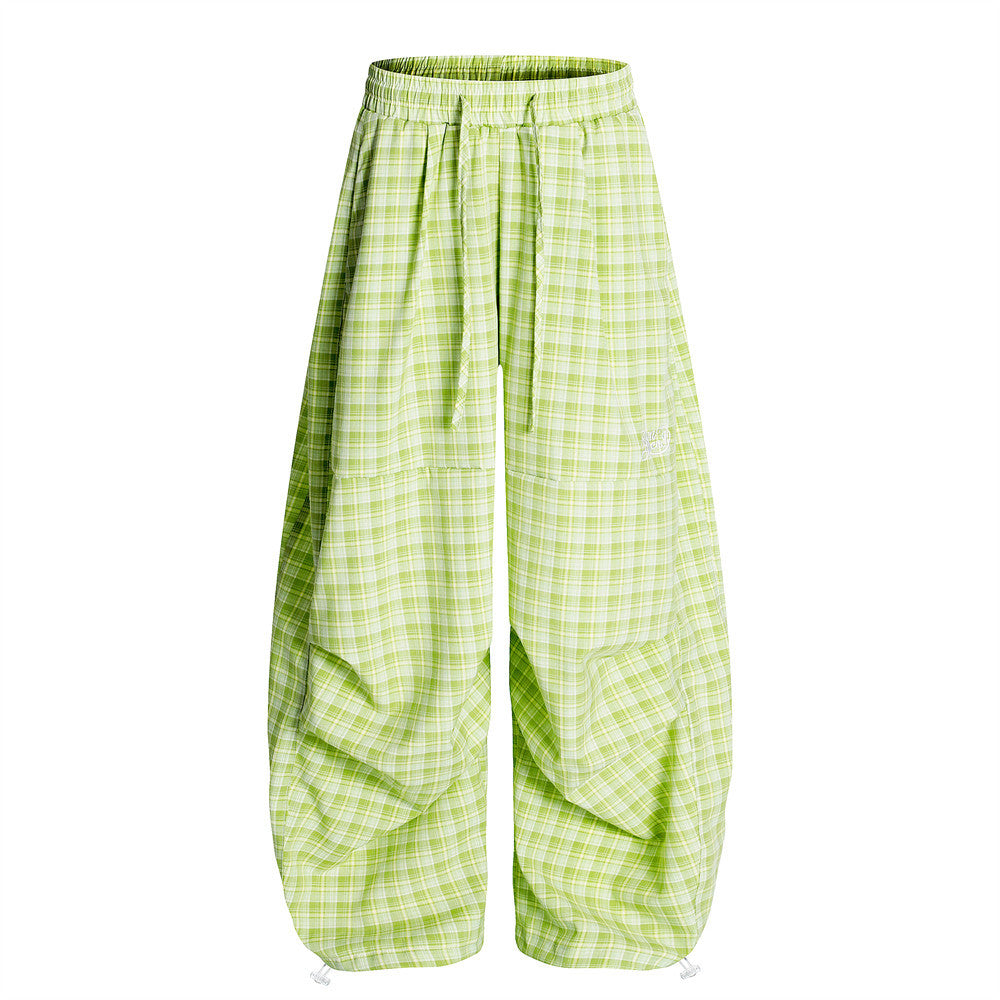 Plaid Wide-Leg Casual Trousers for Men - Harajuku Style