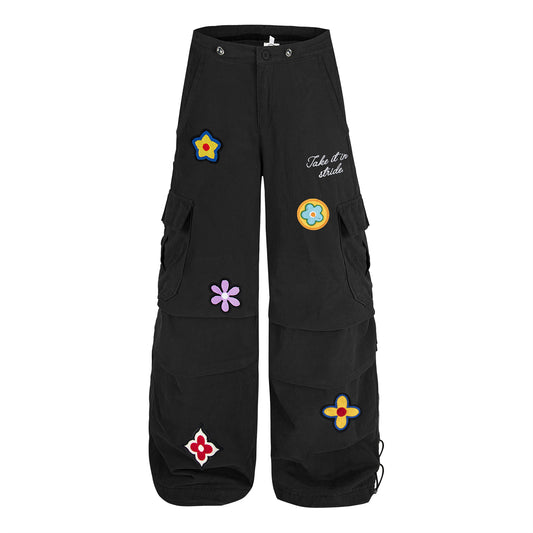 Harajuku Style Embroidered Work Pants with Drawstring