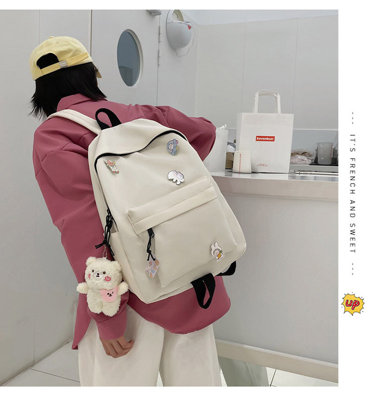 Solid Color Large-Capacity Schoolbag for Women