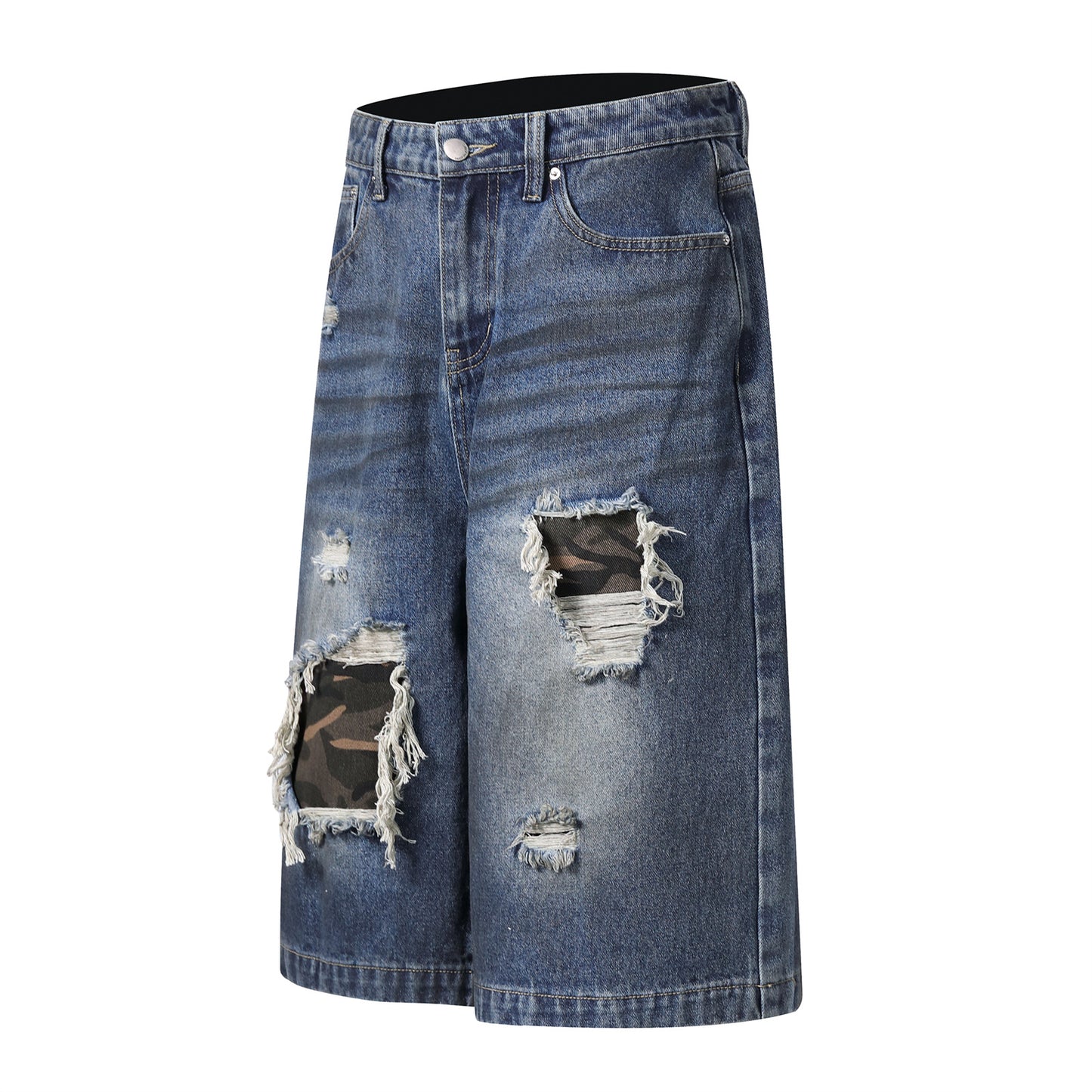 High Street Distressed Ripped Camo Denim Pants