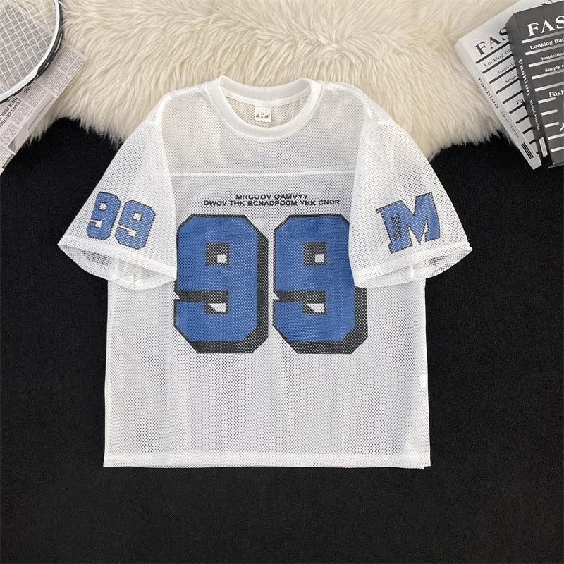 Harajuku Style Mesh Round Neck Sports Jersey - Breathable