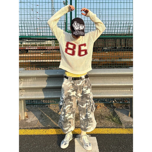 Digital Jacquard Long Sleeved Loose Top