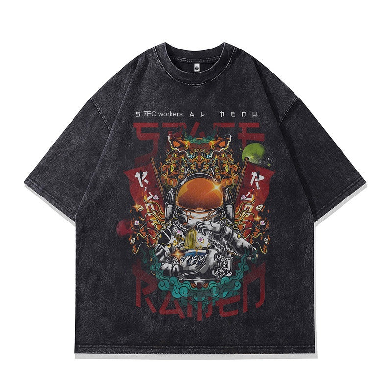 Vintage Japanese Ukiyo-e Print Cotton Tee for Men