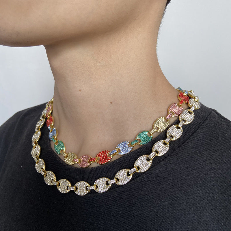12mm Pig Nose Coffee Bean Color Necklace - Harajuku Style