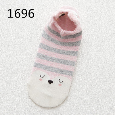 Kawaii Cat & Dog Cotton Socks for Women - Summer Boat Style
