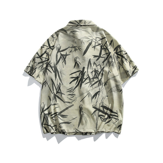 Bamboo Leaf Printed Loose Fitting Shirt
