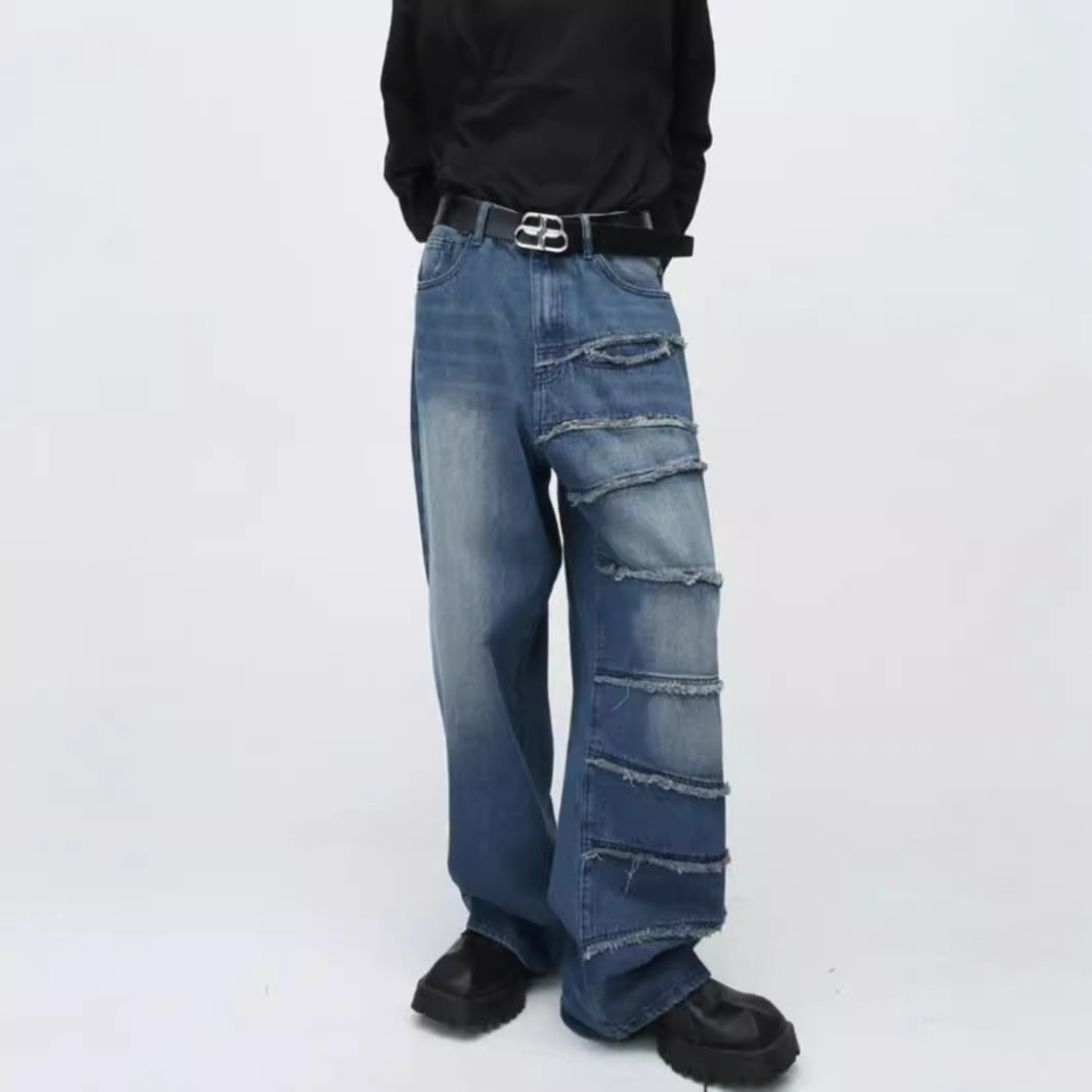 Harajuku Style Patchwork Jeans - Unisex Wide Leg Pants