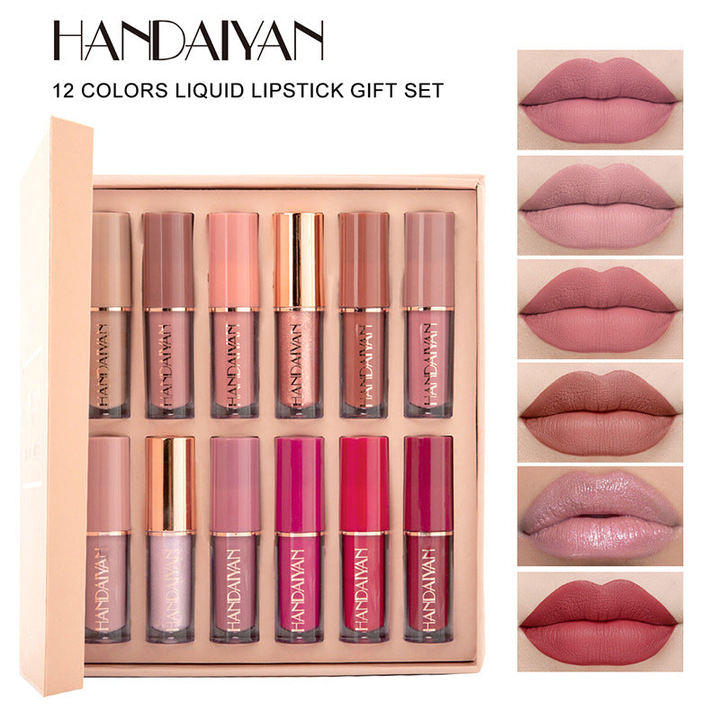 12-Color Harajuku Lip Gloss Set - Matte & Pearlescent