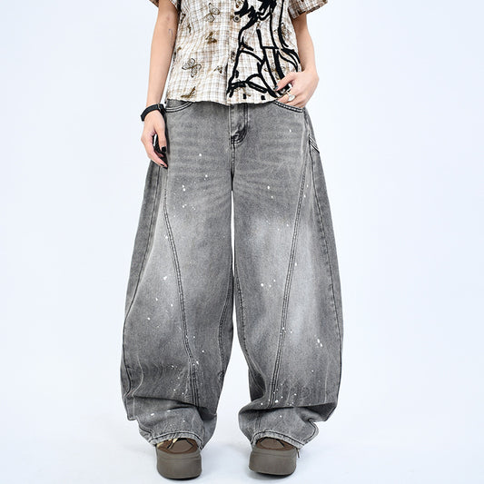 Washed Smoke Gray Splash Denim Pants