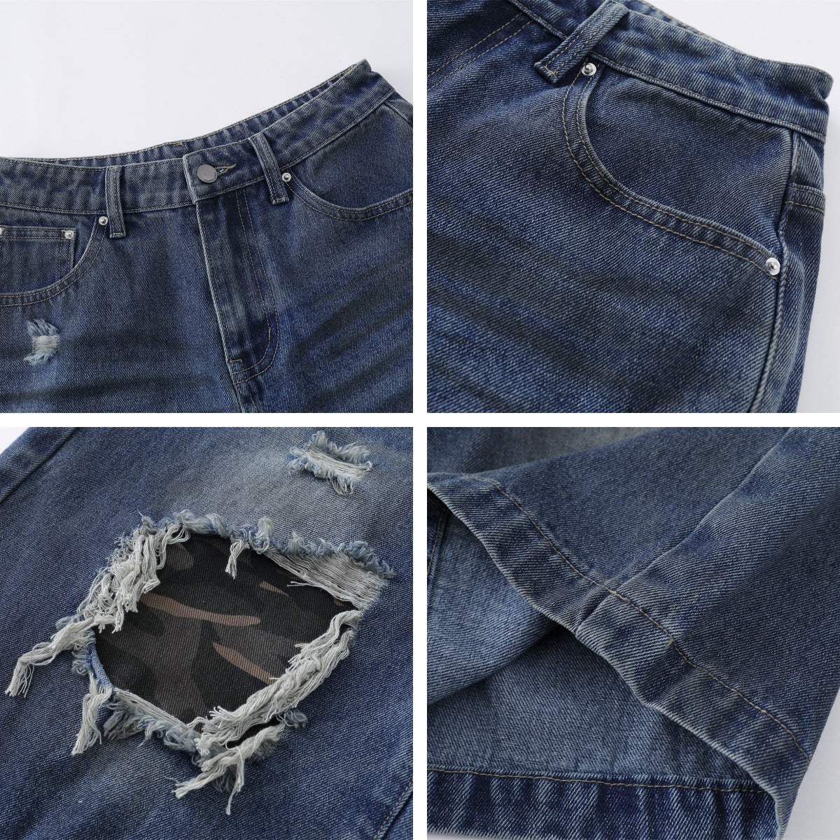 High Street Distressed Ripped Camo Denim Pants