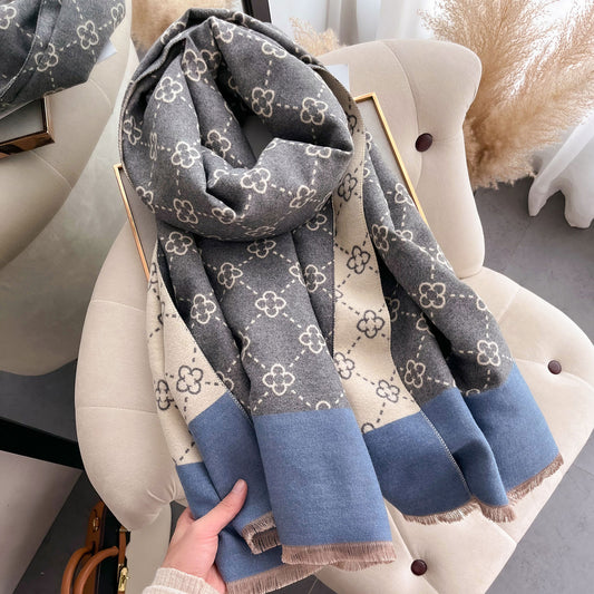 Playful Sunflower Pattern Imitation Cashmere Scarf