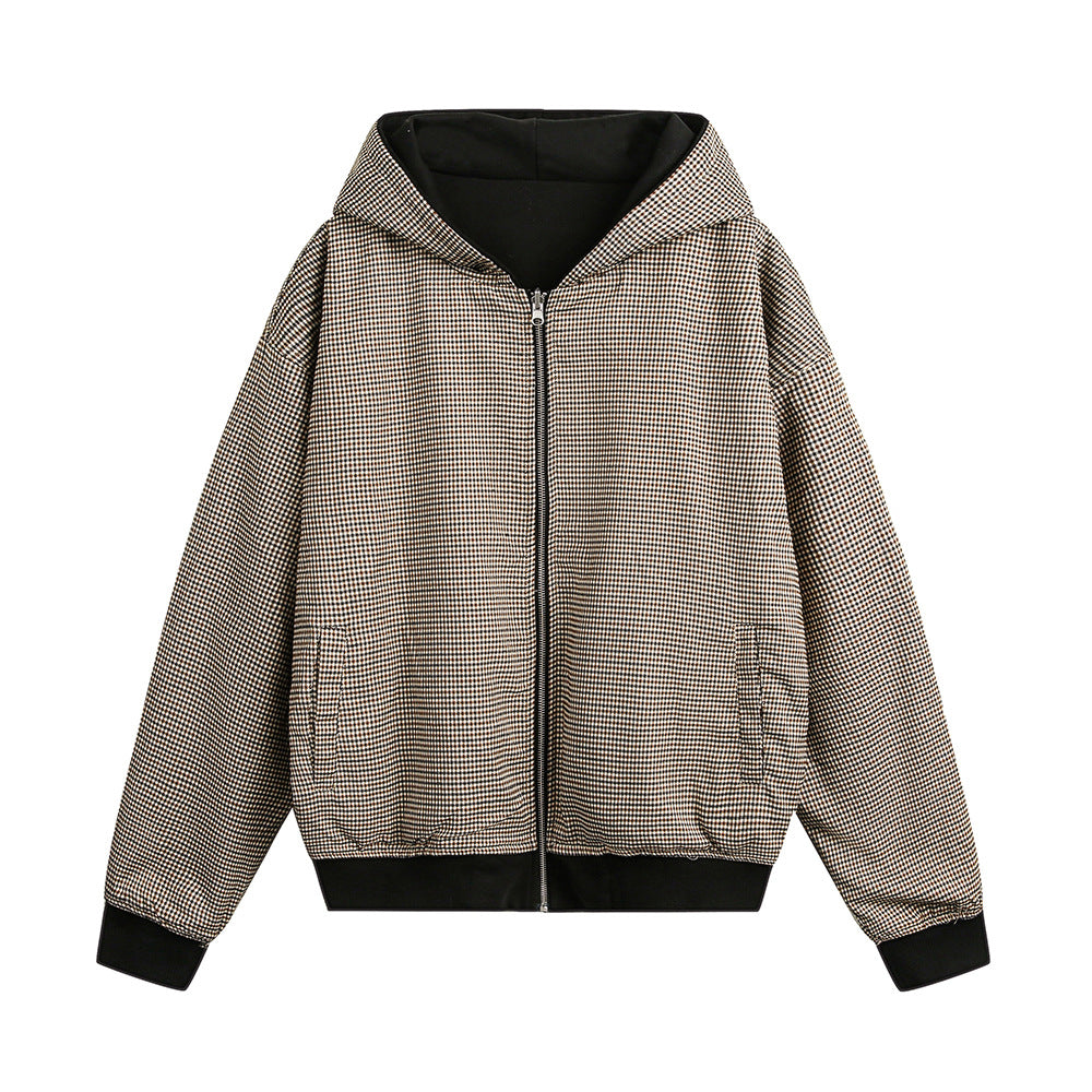 Double-Sided Wear Hooded Cardigan - Unisex Plaid Jacket