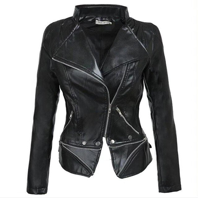 Plus Size 3XL Women’s Gothic Black Faux Leather Jacket