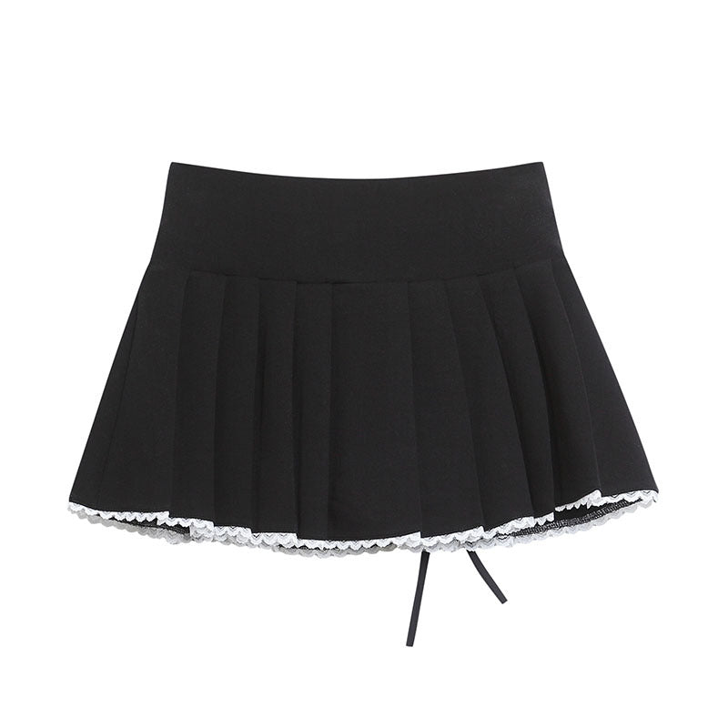 Playful A-Line Lace Hem Skirt with Drawstring Bow