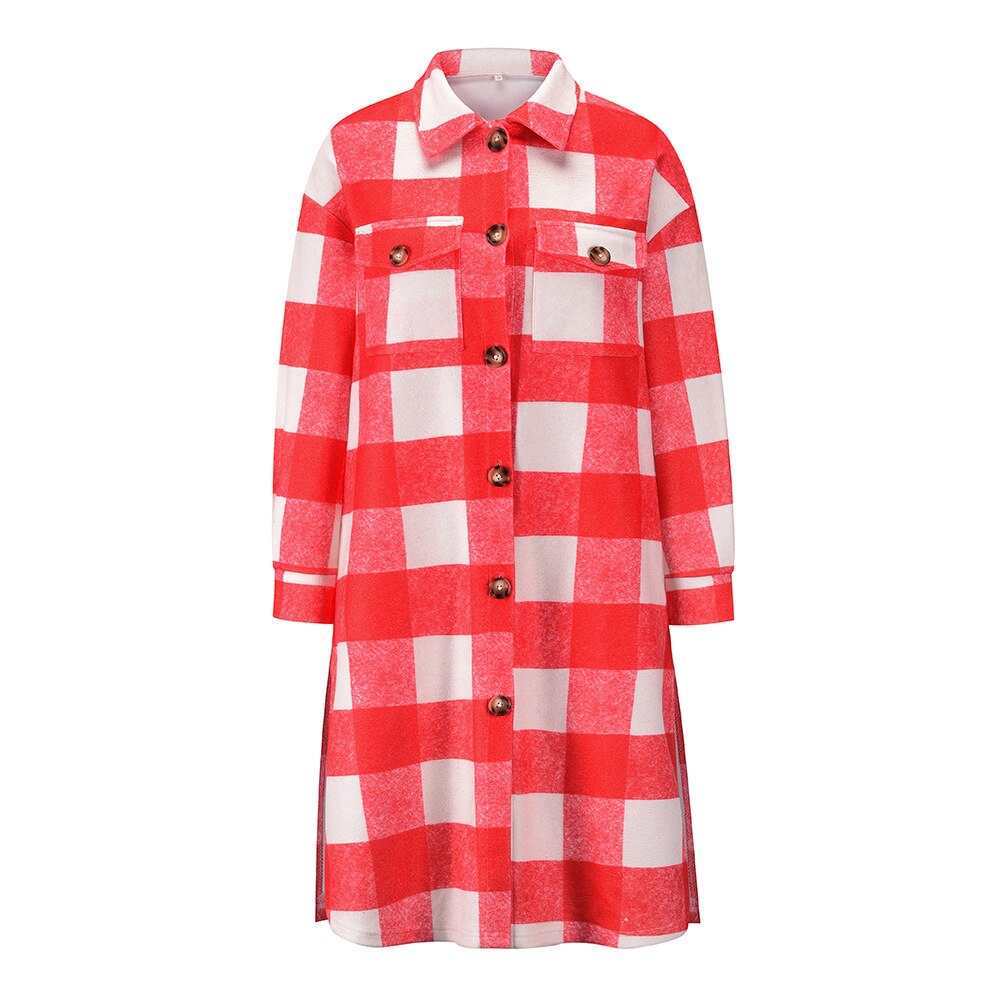 Harajuku Plaid Long Coat - Casual Women's Suit Jacket