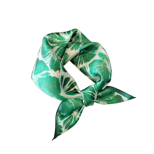 Green Leaves Silk Square Scarf - Harajuku Style