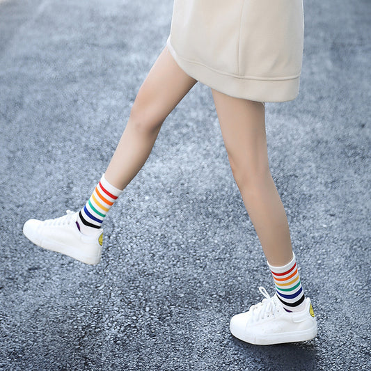Rainbow Striped Funny Short Socks for Women
