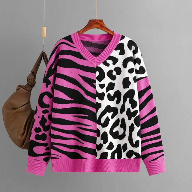 Autumn/Winter Leopard Color Block Sweater